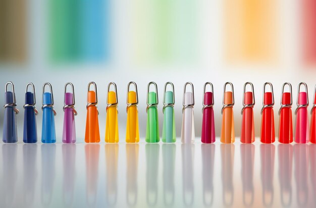 Photo a row of colorful glass bottles with one that has a red blue and yellow color