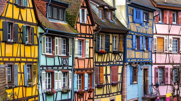 a row of colorful houses with the number 40 on them