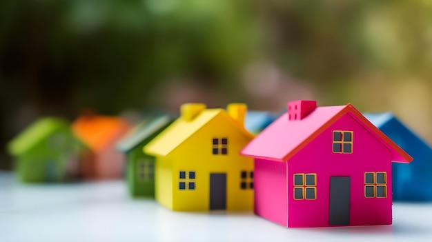 A row of colorful houses with one that says'home'on it