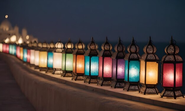 Photo a row of colorful lanterns with the word light on them