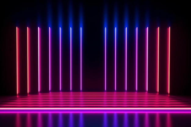 Photo a row of colorful lights on a stage with a red and blue light on the bottom