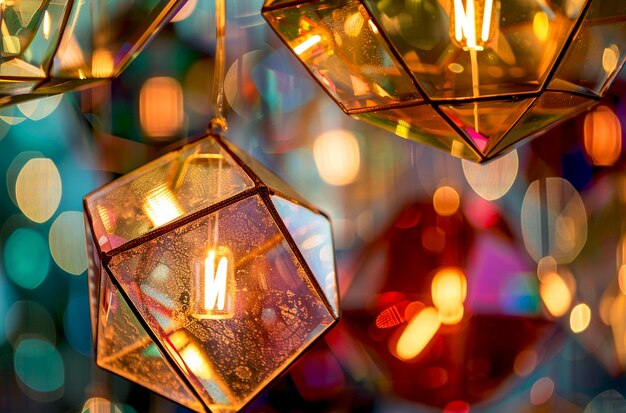 Photo a row of colorful lights with a glass background