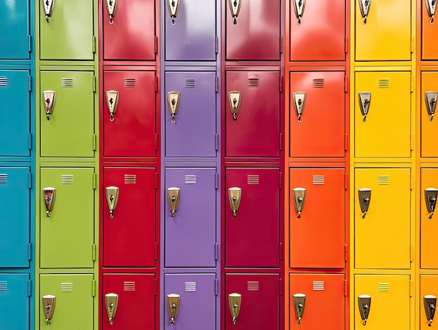 a row of colorful lockers