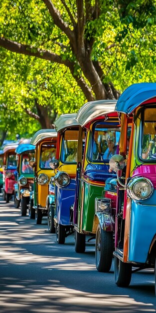 Photo row of colorful tuktuks in thailand