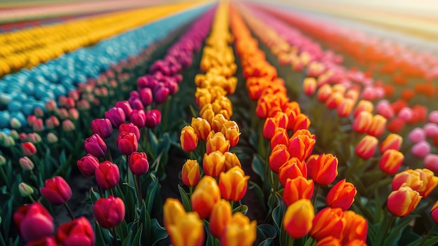 Photo a row of colorful tulips in a field