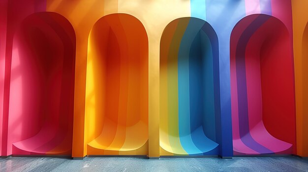 Photo a row of colorful windows with the word  rainbow  on the bottom