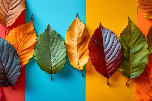 Photo a row of different colored leaves next to each other