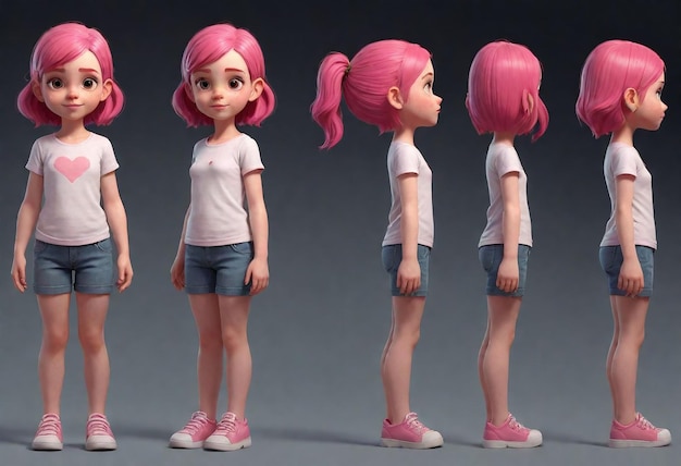 Photo a row of dolls with pink hair and a white shirt