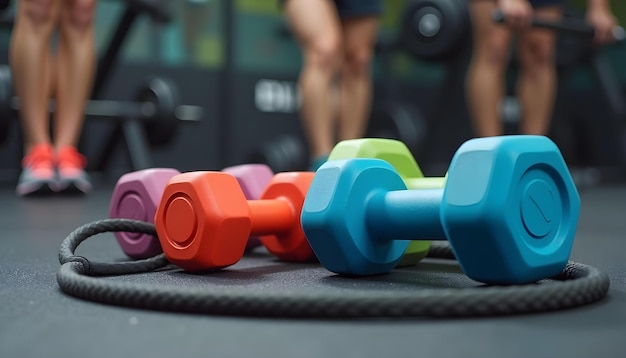 Photo a row of dumbbells that are on a rack