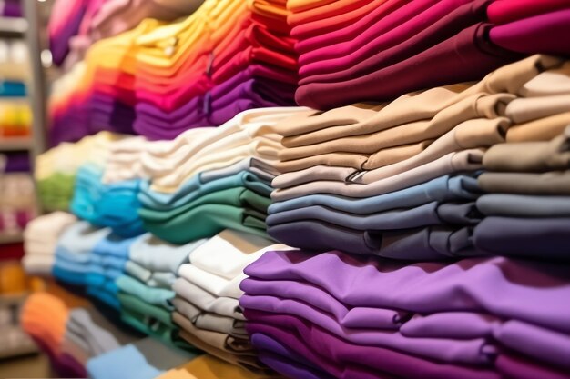 Row of fashionable polo tshirts for man on wooden hanger or rack in a clothing boutique retail shop