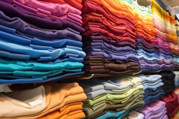 Row of fashionable polo tshirts for man on wooden hanger or rack in a clothing boutique retail shop