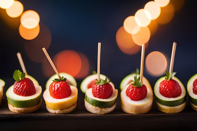 a row of food that has the word strawberry on it