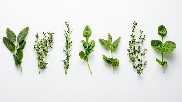 A Row of Fresh Herbs Isolated on White