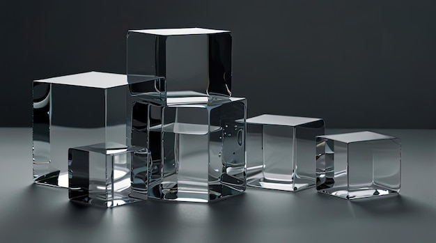 a row of glass cubes with a black background