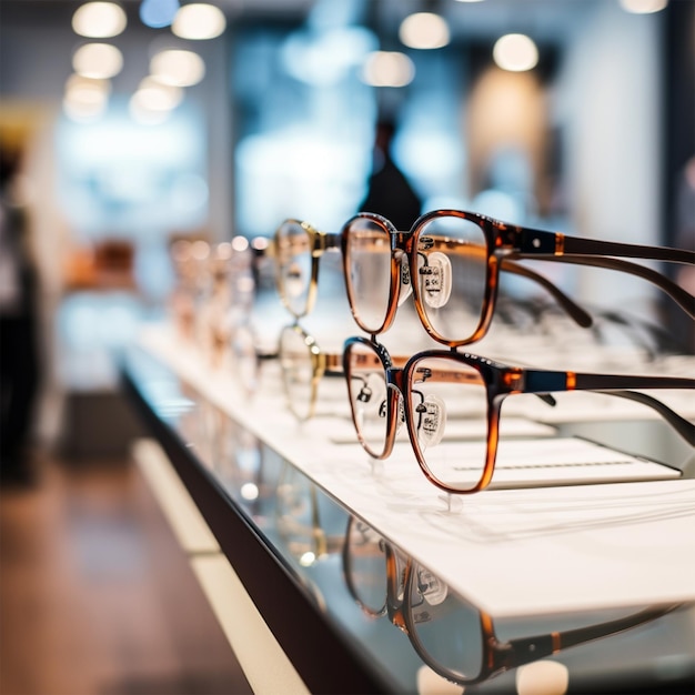 Row of glasses at an opticians Eyeglasses in shop