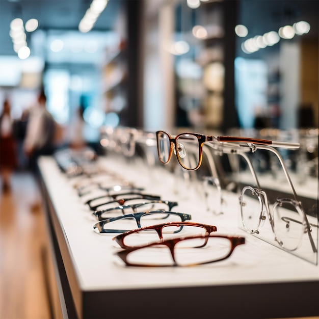 Row of glasses at an opticians Eyeglasses in shop