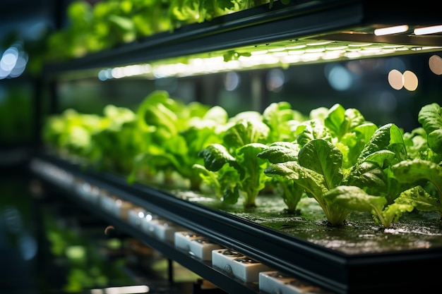 Photo a row of green lettuce in a glass case