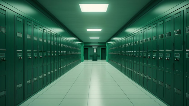 A row of green lockers in a hallway created with Gen