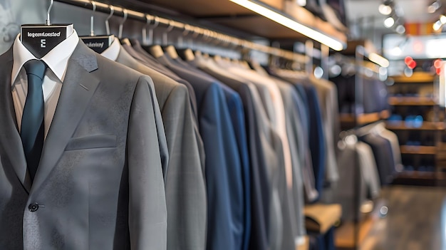 a row of grey suits hang on a rack with the word  walk  on the wall