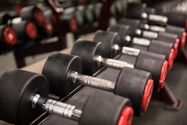 Row of heavy barbells