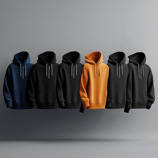 Photo a row of hoodies with one of them showing the number 3