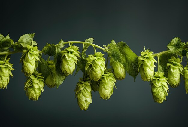 a row of hops on gray background