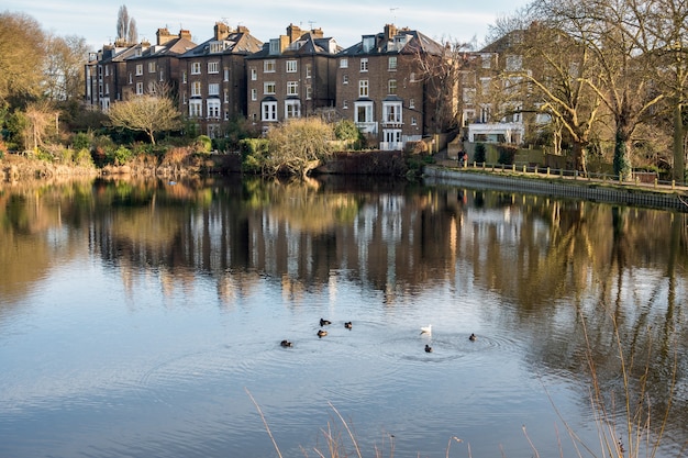 Row of Houses by a Lake at Hampstead in London