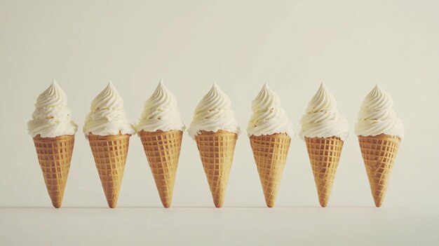 Photo a row of ice cream cones with one being ice cream cone