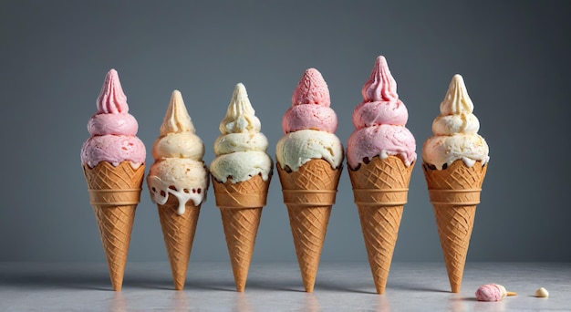 Photo a row of ice cream cones