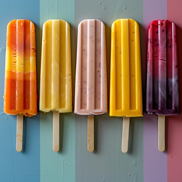 a row of ice creams on a colorful wall