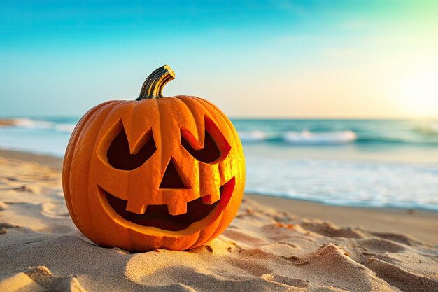 Row of isolated Halloween pumpkins with different designs and witch hat