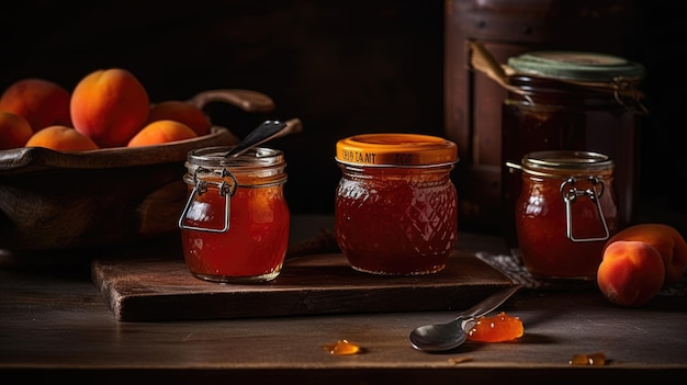 A row of jam bottles