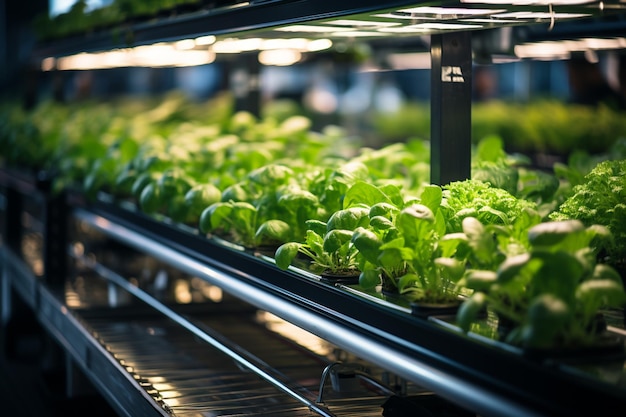 Photo a row of lettuce on a shelf with other vegetables