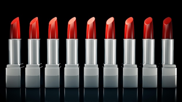 A row of lipsticks with one of them labeled " red ".