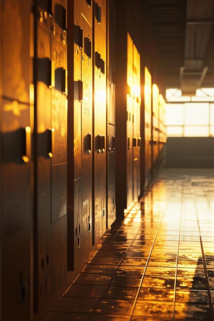 Photo a row of metal lockers in a hallway ideal for illustrating school or workplace environments