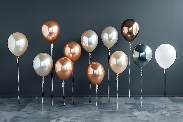 Photo a row of metallic balloons with the word  mickey  on the bottom