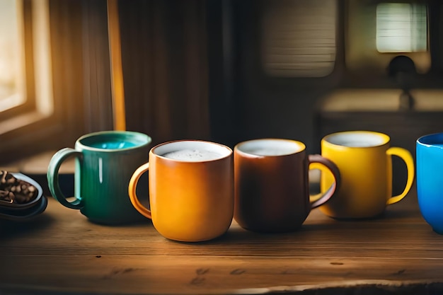 a row of mugs with the word  latte  on them