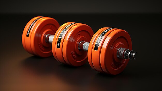 Photo a row of orange dumbbells with the word  push  on the front