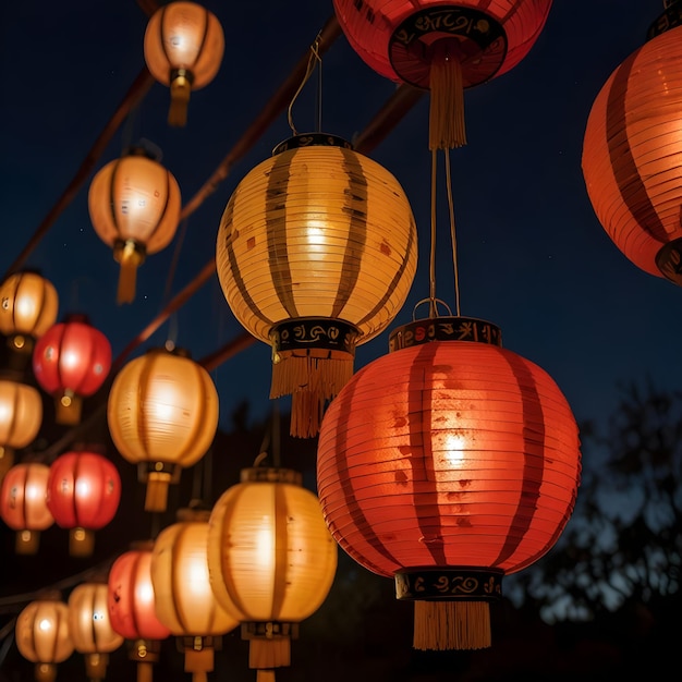 a row of orange and red lanterns lunar new year