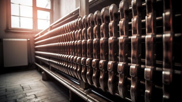 A row of organ pipes in a church