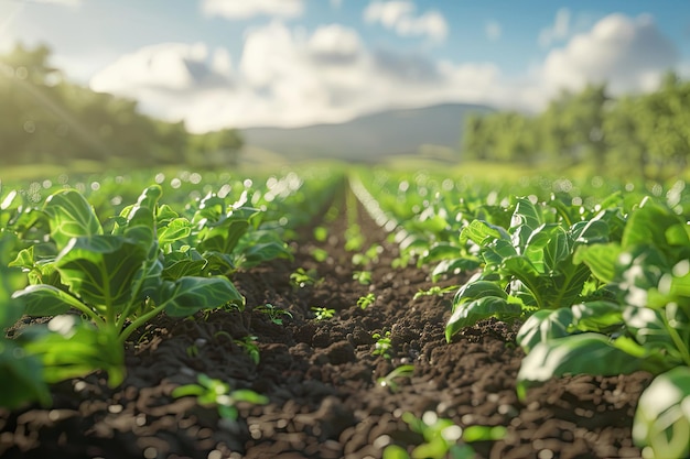 Row of Organic Vegetable Garden Under Sunlight