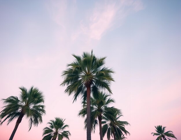 Photo a row of palm trees with a pink sky in the background