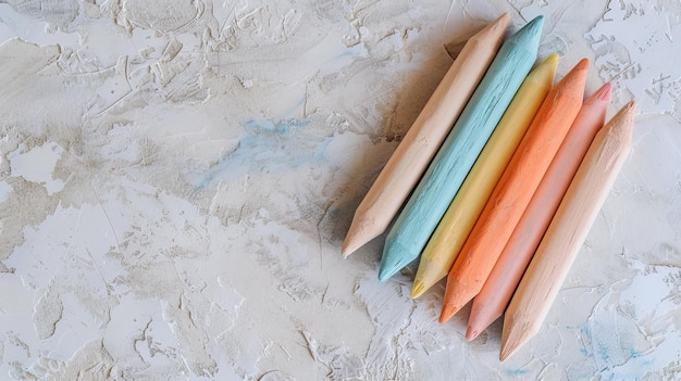 Photo a row of pencils are lined up on a table