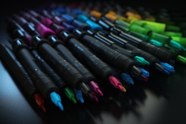 A row of pens with the word " pen " on the front.