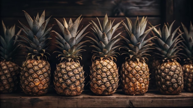 Photo a row of pineapples with one that says pineapple on the top