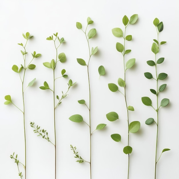 Photo a row of plants with green leaves and a white background