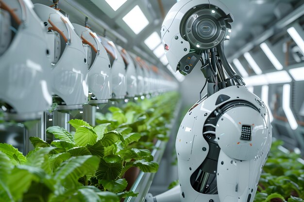 a row of plants with the words  robot  on the back of them