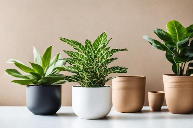 a row of potted plants are on a table with plants