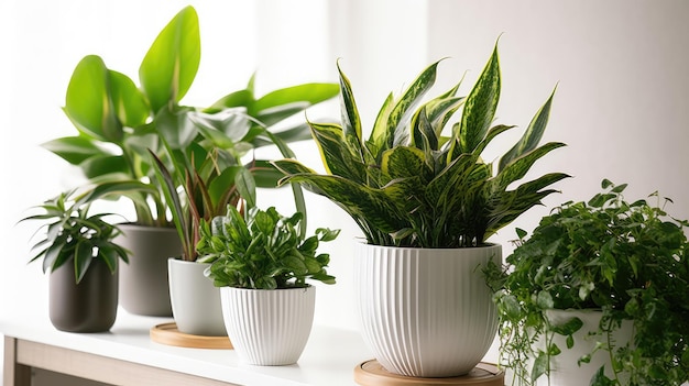 A row of potted plants on a shelf