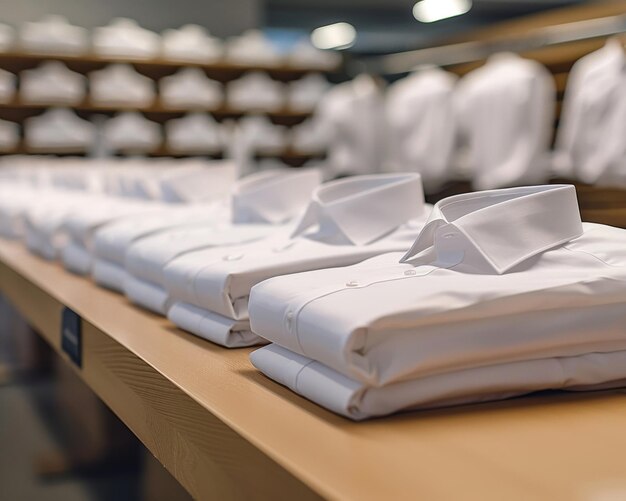 Photo row of pristine white shirts freshly ironed and displayed